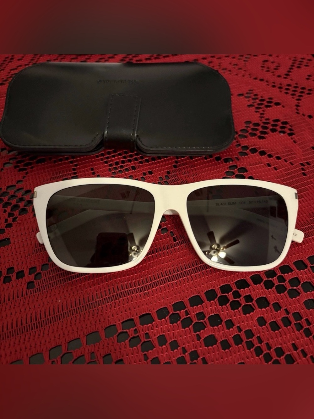 Saint Laurent White Frame Sunglasses with Black Lenses